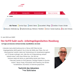 Der SoVD hakt nach: Arbeits¬gelegen¬heiten Hamburg - Drei Fragen und Antworten mit Bernd Schröder, Geschäfts¬führer LAG Arbeit
